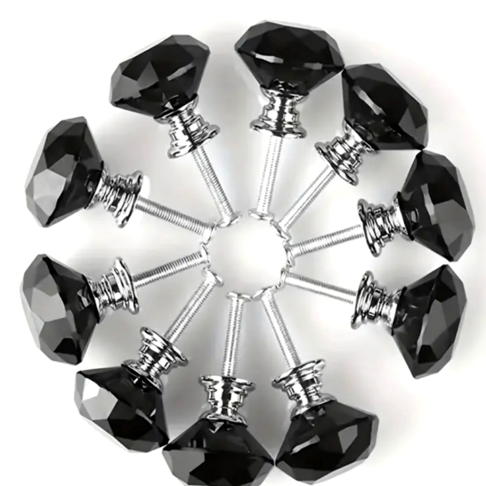 2 Black crystal glass drawer pulls knobs